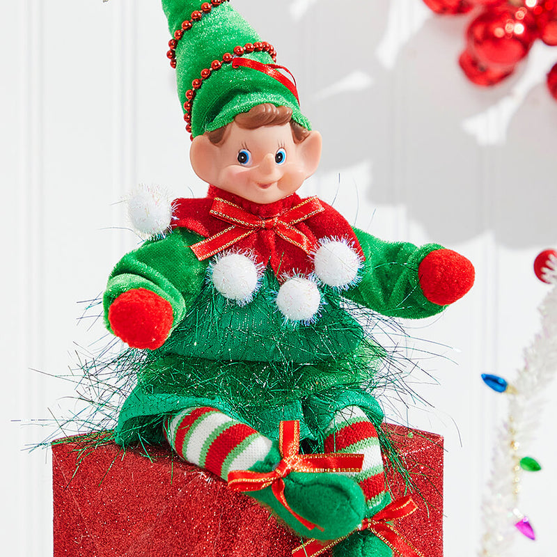 11" Bendable Elf with Pom Pom Ornament