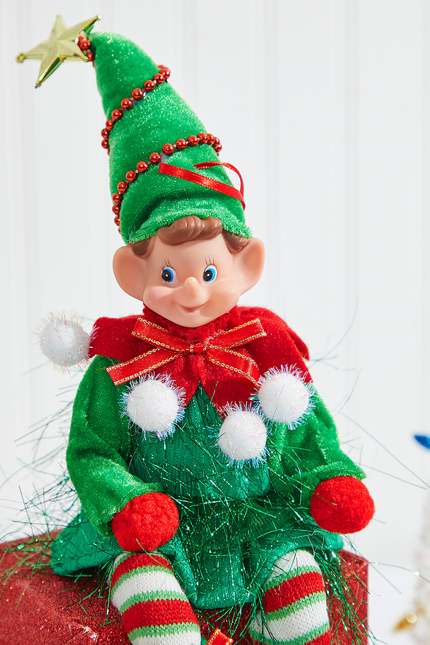 11" Bendable Elf with Pom Pom Ornament
