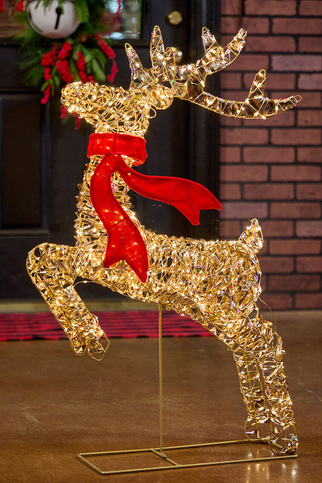 3.3' LED Prancing Reindeer with Red Bow 720L Warm White Holiday Outdoor Christmas Décor