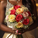 Assorted Color Roses Bridesmaids Bouquets 3 Sets Fresh Flowers 19 Stems Each