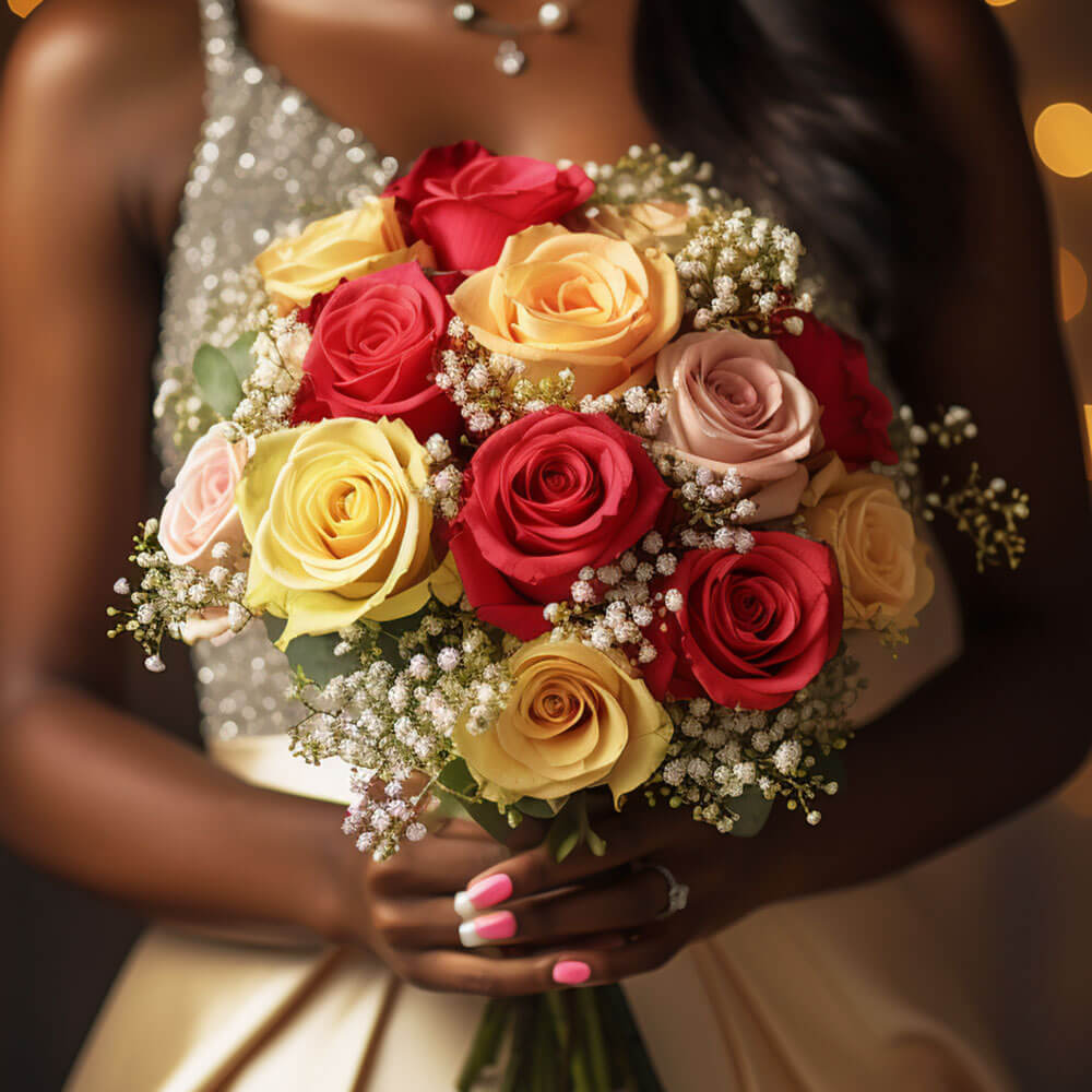Assorted Color Roses Bridesmaids Bouquets Fresh Wedding Flowers