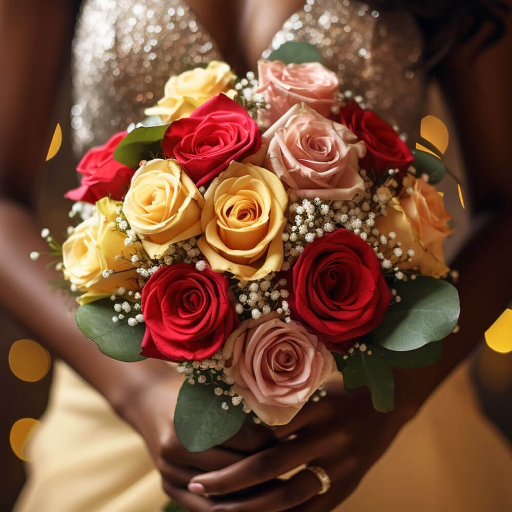 Assorted Color Roses Bridesmaids Bouquets 3 Sets Fresh Flowers 19 Stems Each