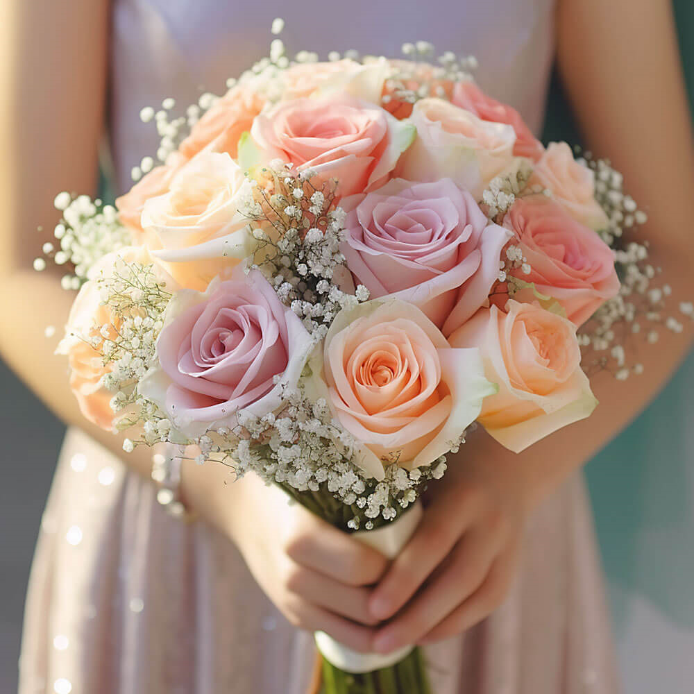 Assorted Color Roses Bridesmaids Bouquets Fresh Wedding Flowers