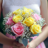 Yellow Pink Roses Bridesmaids Bouquets 6 Sets Fresh Flowers 19 Stems Each