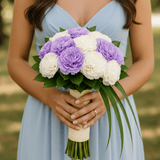 Purple White Carnations Bridesmaids Bouquets 3 Sets Fresh Flowers 43 Stems Each