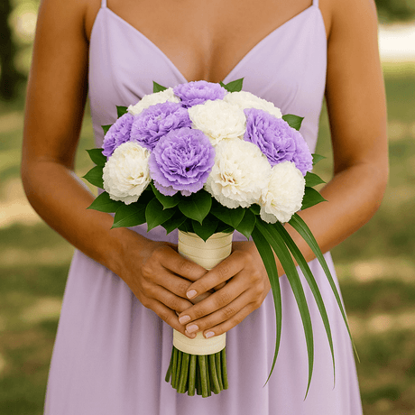 Purple White Carnations Bridesmaids Bouquets 6 Sets Fresh Flowers 43 Stems Each