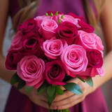 Fresh Dark Pink & Light Pink Roses Bridesmaids 3 bouquets with 28 Stems Each