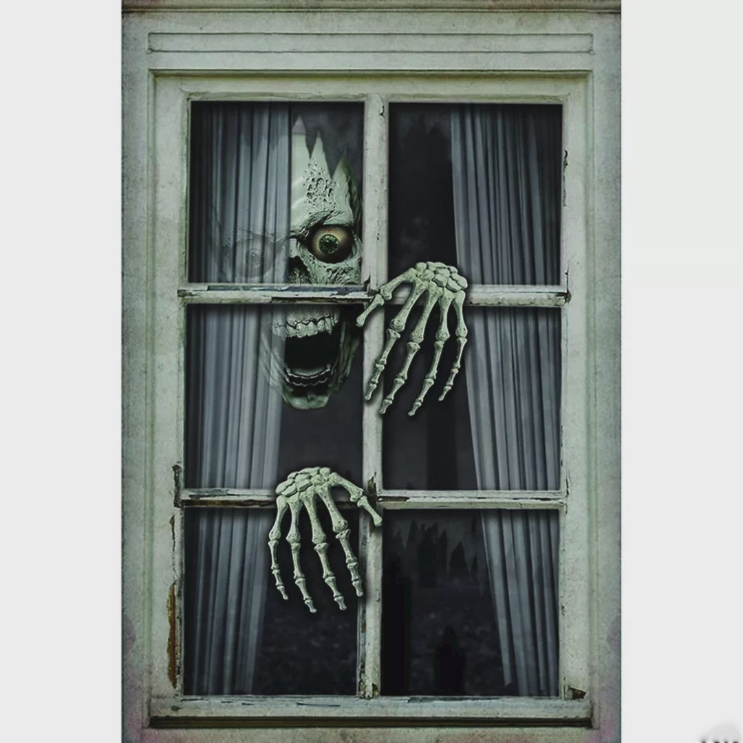 Halloween Skull & Hands Scary Window Frame Hanging Decoration 31 1/2" x 47 1/4"