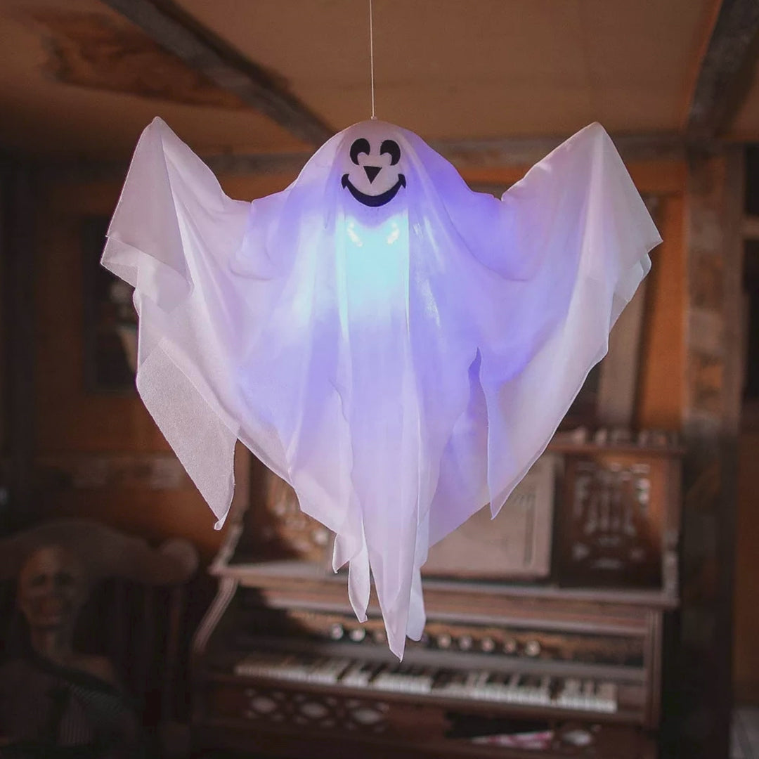 Hanging Light-Up Smiling Ghost Halloween Decoration 19 3/4" x 20 3/4"