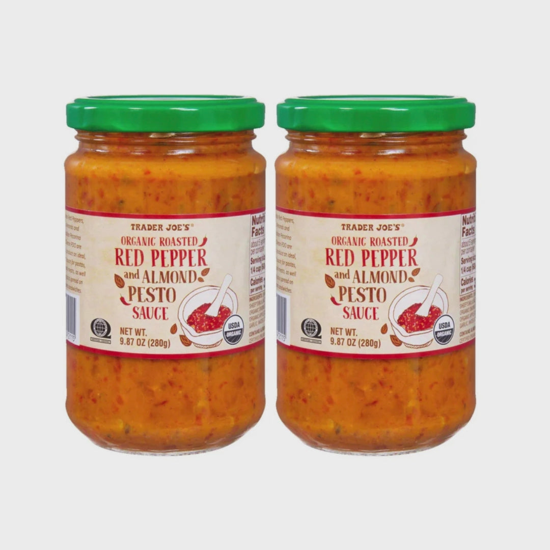 জৈব ভাজা লাল মরিচ এবং বাদাম পেস্টো - সমৃদ্ধ এবং সুস্বাদু স্প্রেড, 9.87 আউন্স