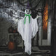 39 1/4" Animated Hanging Smiling Ghost with Witch Hat and Green Bow Halloween Decoration