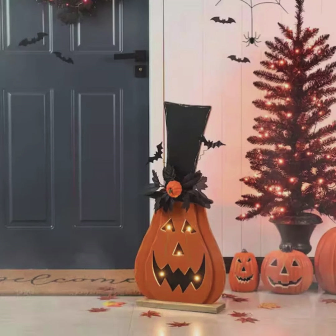 29.5 Inch Lighted Wooden Jack-O-Lantern Porch Decor