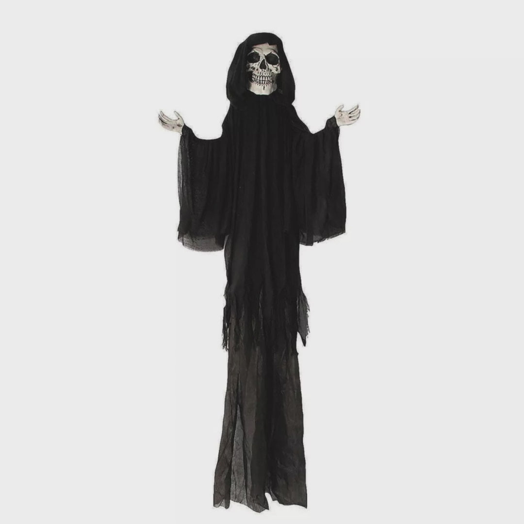 8 Ft 2 Inch Hanging Skeleton Reaper Black Cloak Halloween Decoration