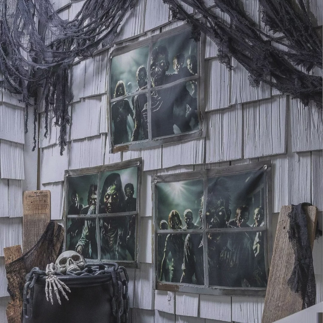 2 Ft. Zombies in the Window Door Curtain Halloween Decoration