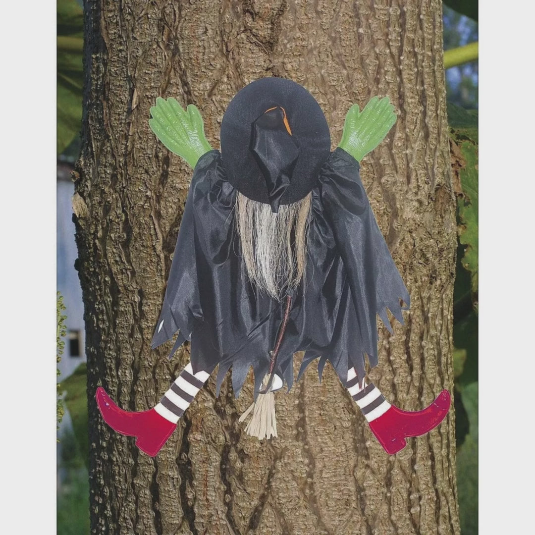 2 1/2" Tree Trunk Witch, Red Shoes, Funny Halloween Hanging Decoration Outdoor Prop