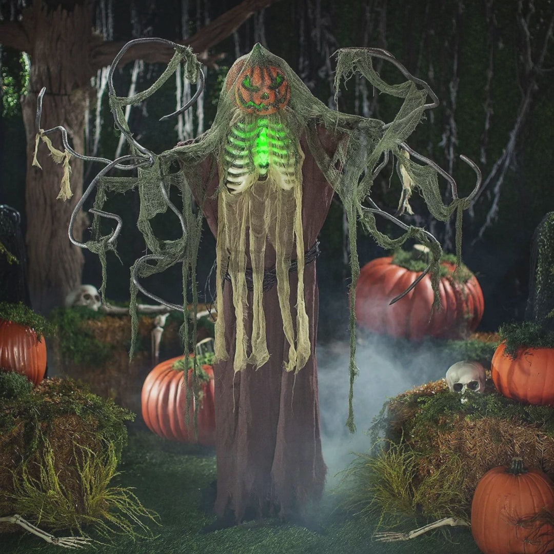 7 Ft. 2 1/2" Light-Up Jack-O’-Lantern Man Animated Prop Standing Halloween Decoration