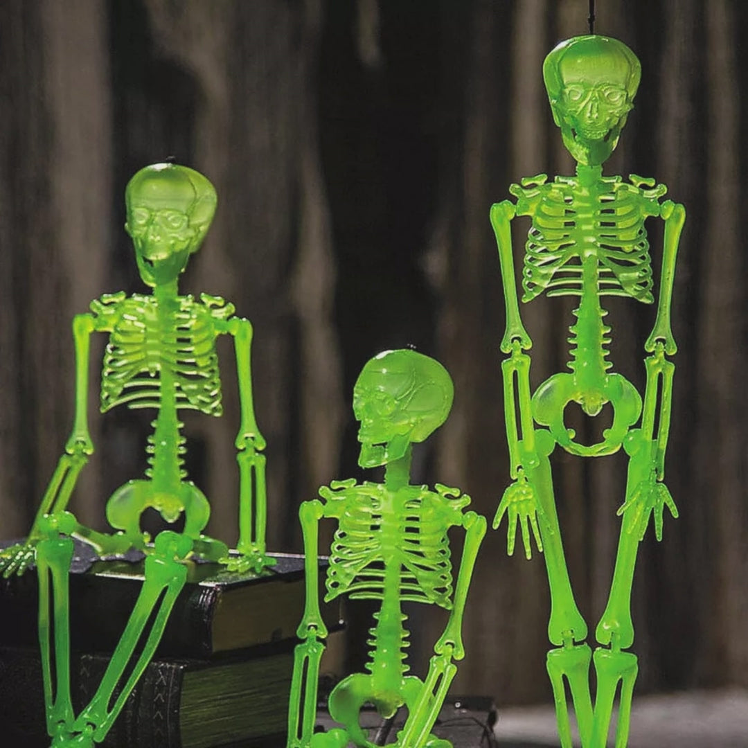16" Hanging Posable Glow in the Dark Skeletons Halloween Decoration 3 Pc