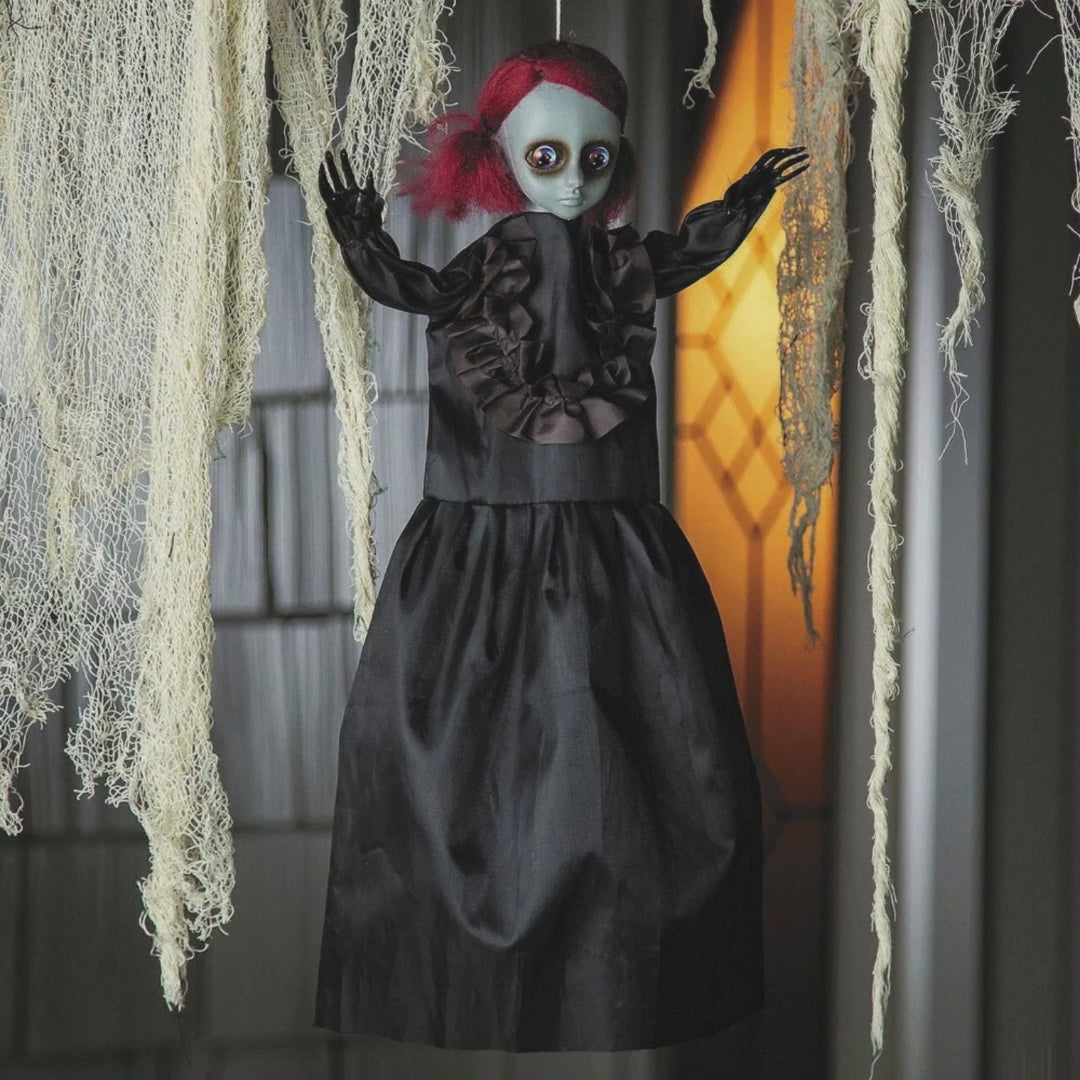 Hanging Doll with Red Hair Halloween Decoration 19 3/4"