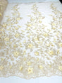 Princess 3D Floral Lace Polyester Fabric - Beaded Mesh Lace, 50" Width (1 Yard)