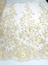 Princess 3D Floral Lace Polyester Fabric - Beaded Mesh Lace, 50" Width (1 Yard)
