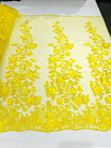 Princess 3D Floral Lace Polyester Fabric - Beaded Mesh Lace, 50" Width (1 Yard)