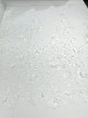 Princess 3D Floral Lace Polyester Fabric - Beaded Mesh Lace, 50" Width (1 Yard)