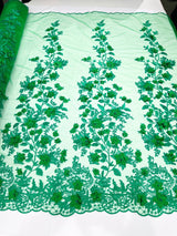 Princess 3D Floral Lace Polyester Fabric - Beaded Mesh Lace, 50" Width (1 Yard)