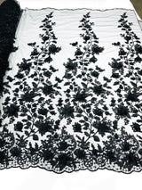 Princess 3D Floral Lace Polyester Fabric - Beaded Mesh Lace, 50" Width (1 Yard)