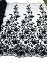 Princess 3D Floral Lace Polyester Fabric - Beaded Mesh Lace, 50" Width (1 Yard)