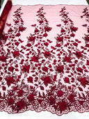 Princess 3D Floral Lace Polyester Fabric - Beaded Mesh Lace, 50" Width (1 Yard)