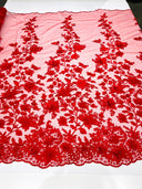 Princess 3D Floral Lace Polyester Fabric - Beaded Mesh Lace, 50" Width (1 Yard)