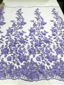 Princess 3D Floral Lace Polyester Fabric - Beaded Mesh Lace, 50" Width (1 Yard)