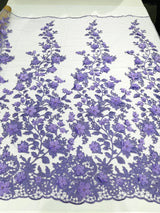 Princess 3D Floral Lace Polyester Fabric - Beaded Mesh Lace, 50" Width (1 Yard)