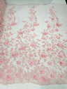Princess 3D Floral Lace Polyester Fabric - Beaded Mesh Lace, 50" Width (1 Yard)