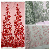 Princess 3D Floral Lace Polyester Fabric - Beaded Mesh Lace, 50" Width (1 Yard)