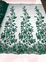 Princess 3D Floral Lace Polyester Fabric - Beaded Mesh Lace, 50" Width (1 Yard)