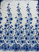 Princess Glitter 3D Floral Design Lace Polyester Fabric - Double Scallop, Mesh Lace, 54" Width (1 Yard)