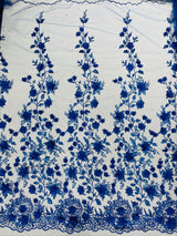 Princess Glitter 3D Floral Design Lace Polyester Fabric - Double Scallop, Mesh Lace, 54" Width (1 Yard)