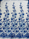 Princess Glitter 3D Floral Design Lace Polyester Fabric - Double Scallop, Mesh Lace, 54" Width (1 Yard)