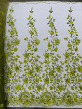 Princess Glitter 3D Floral Design Lace Polyester Fabric - Double Scallop, Mesh Lace, 54" Width (1 Yard)