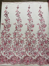 Princess Glitter 3D Floral Design Lace Polyester Fabric - Double Scallop, Mesh Lace, 54" Width (1 Yard)