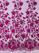 Princess Glitter 3D Floral Design Lace Polyester Fabric - Double Scallop, Mesh Lace, 54" Width (1 Yard)