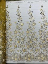 Princess Glitter 3D Floral Design Lace Polyester Fabric - Double Scallop, Mesh Lace, 54" Width (1 Yard)