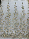 Princess Glitter 3D Floral Design Lace Polyester Fabric - Double Scallop, Mesh Lace, 54" Width (1 Yard)
