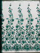 Princess Glitter 3D Floral Design Lace Polyester Fabric - Double Scallop, Mesh Lace, 54" Width (1 Yard)
