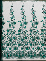 Princess Glitter 3D Floral Design Lace Polyester Fabric - Double Scallop, Mesh Lace, 54" Width (1 Yard)