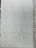 Princess Glitter 3D Floral Design Lace Polyester Fabric - Double Scallop, Mesh Lace, 54" Width (1 Yard)