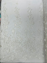 Princess Glitter 3D Floral Design Lace Polyester Fabric - Double Scallop, Mesh Lace, 54" Width (1 Yard)