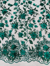 Princess Glitter 3D Floral Design Lace Polyester Fabric - Double Scallop, Mesh Lace, 54" Width (1 Yard)