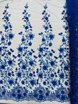 Princess Glitter 3D Floral Design Lace Polyester Fabric - Double Scallop, Mesh Lace, 54" Width (1 Yard)